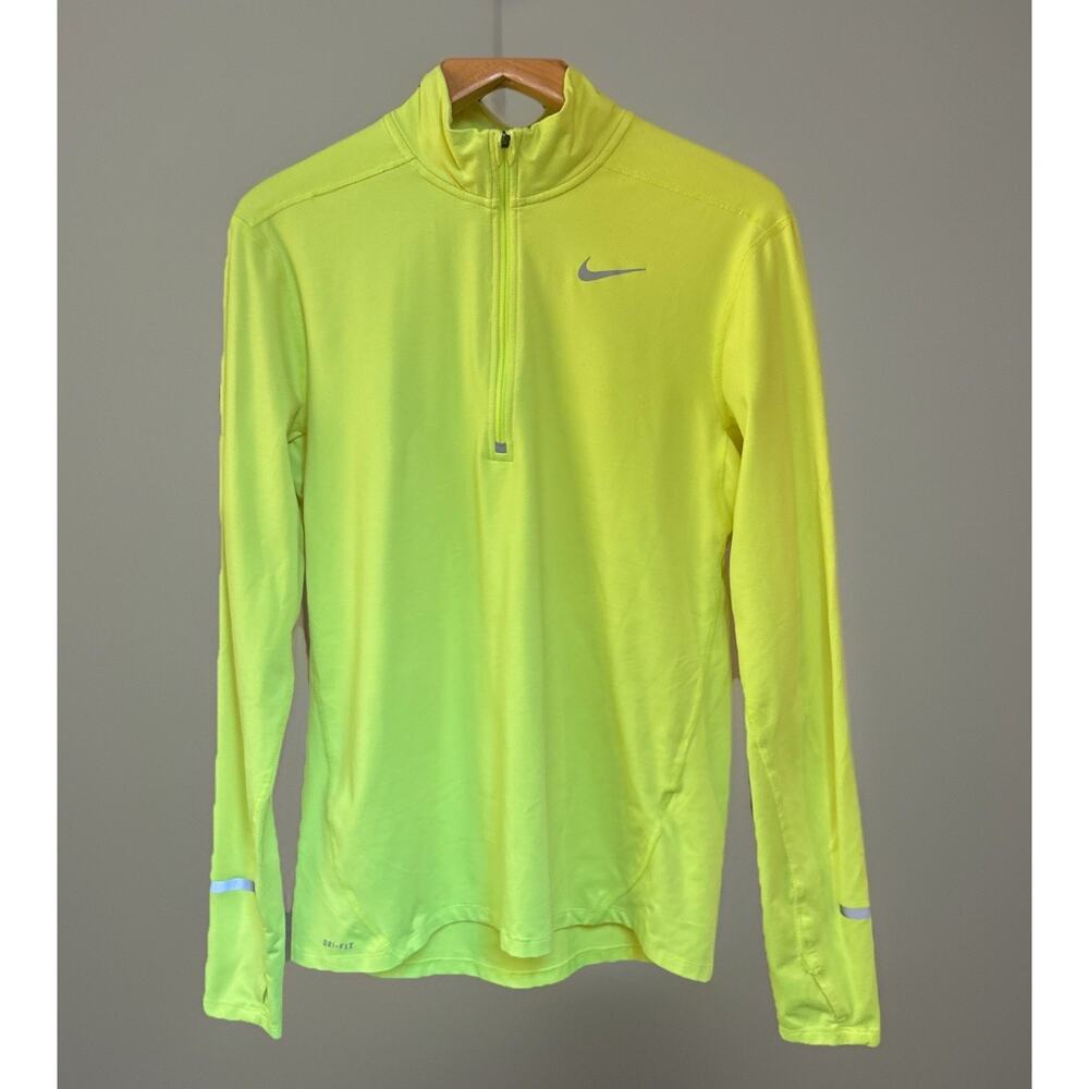 Nike Running Shirt Mens M Dri-Fit Neon Yellow 1/4 Zip Pullover Training Reflect